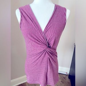 Ojai twist crossover Top, originally purchased from Title 9, PinkGrey stripe